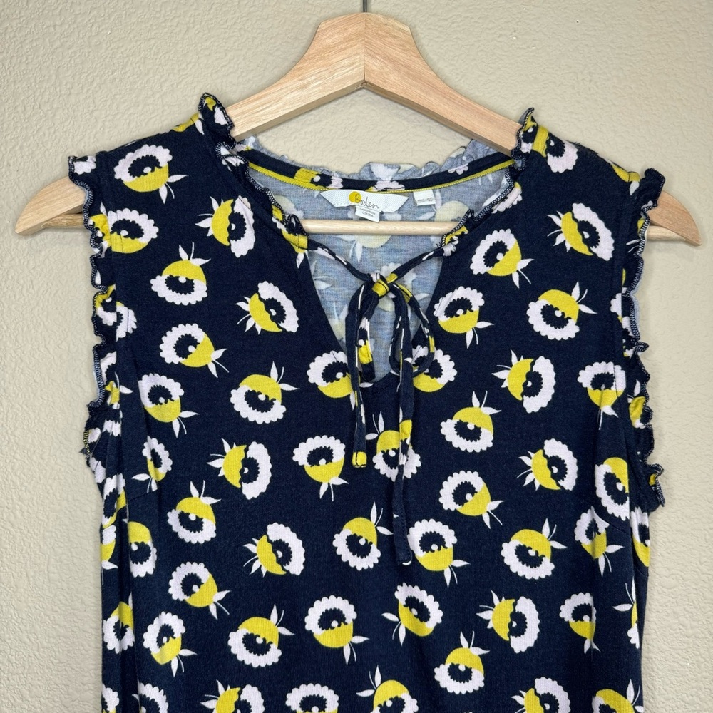 Boden dress womens 4P sleeveless floral vneck cotton blend black, white & yellow - Picture 3 of 10
